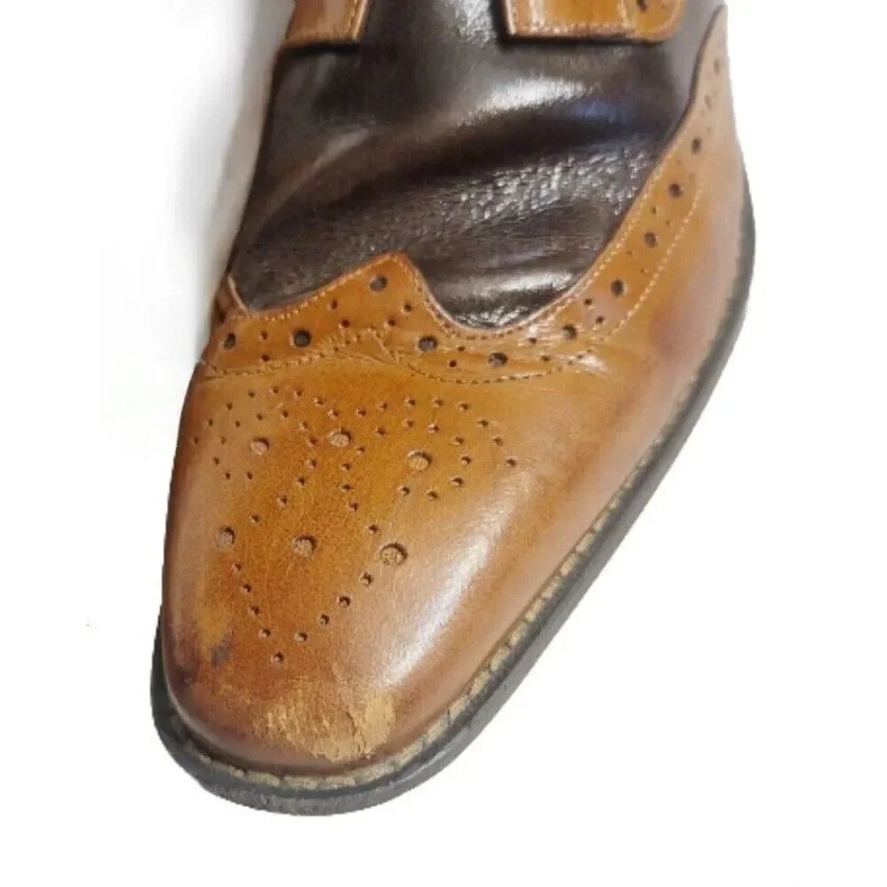 Sz 11.5 Stacy Adams Tinsley Wingtip Oxford Mens Lace Up Leather Tan 25092 DAMAGE